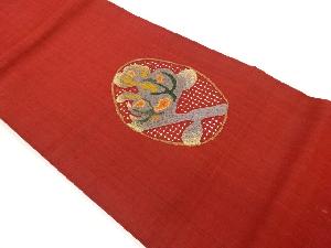 手織り紬汕頭相良刺繍抽象草花模様名古屋帯